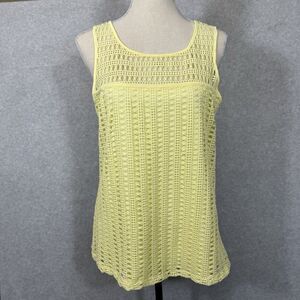 Crochet Tank Top Womens XL Sleeveless Butter Yellow Lined Romantic Beachy Whimsy